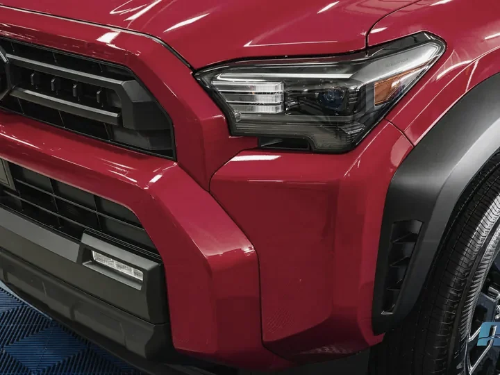 Red Toyota 4Runner with paint protection film on the front end
