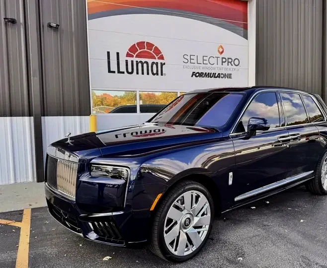 Rolls-Royce Cullinan outside the Auto Obsessions LLumar SelectPro bay