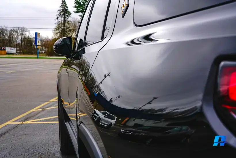 Rivian R1S after a ceramic coating, rear quarter detail
